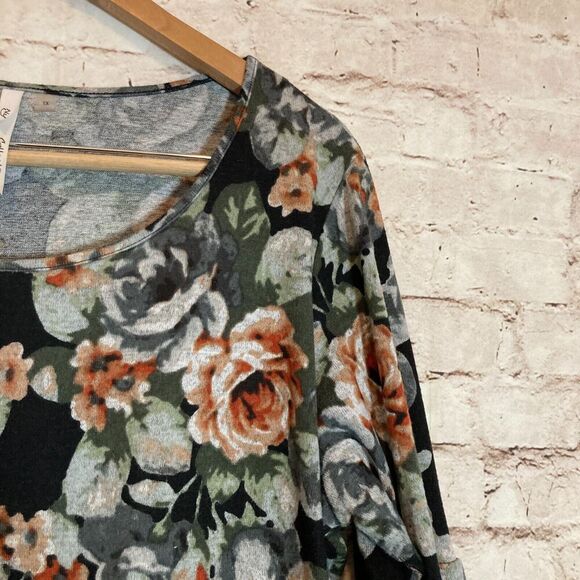 NY Collection Babydoll Sweater Dress Womens 1X Gray Rose Floral Flared Sleeve - Picture 13 of 16